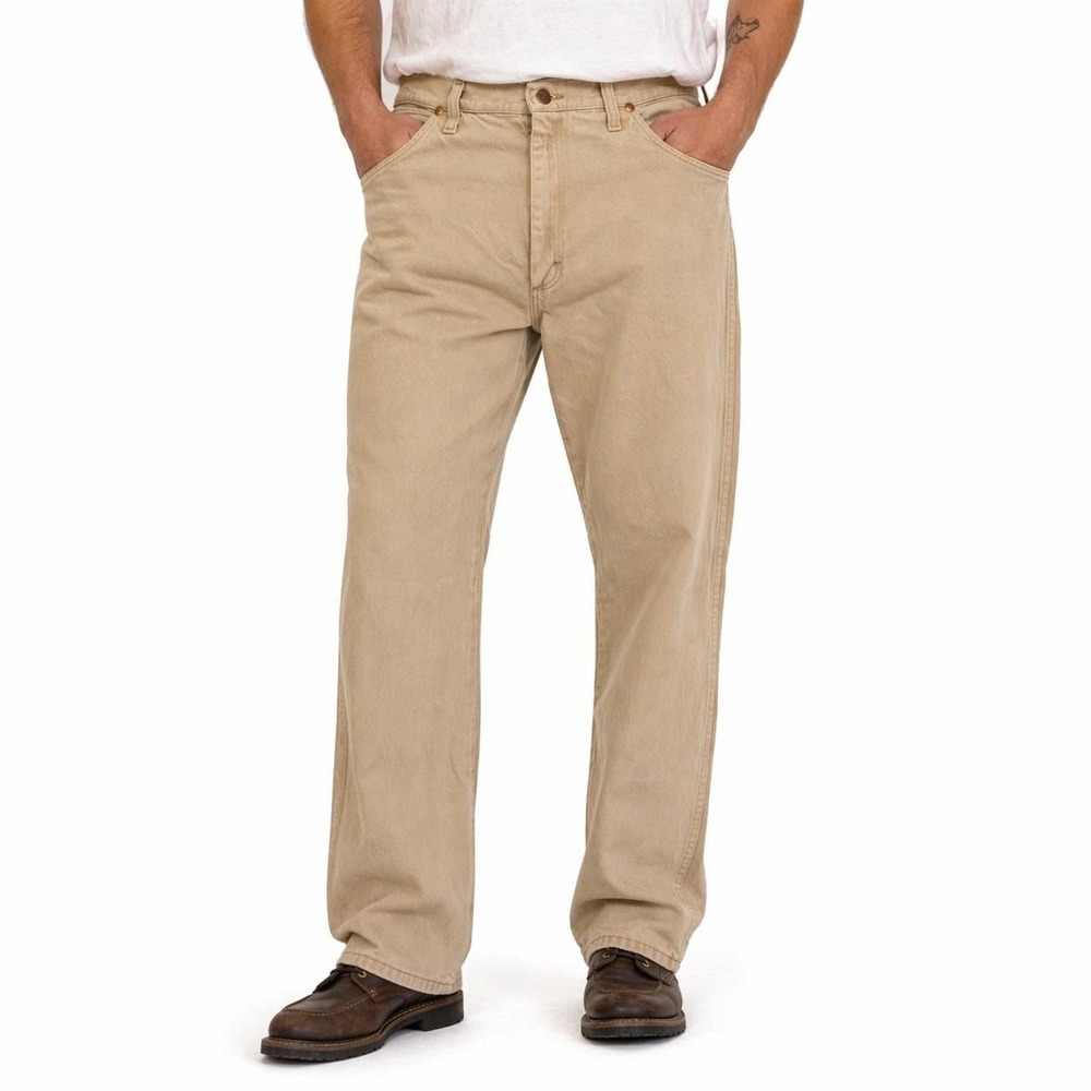 90s Vintage Wrangler Denim Jeans Mens 36x34 Khaki Tan Western Straight Leg Pants